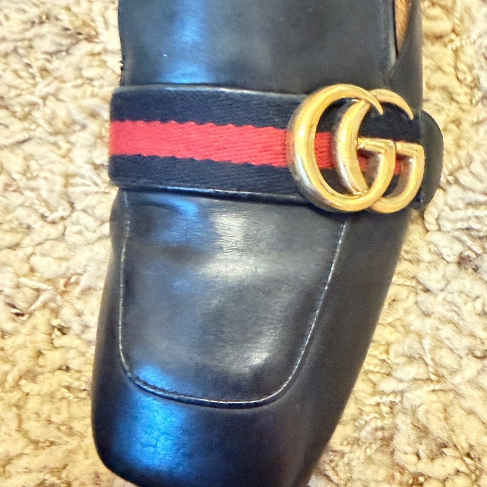 Gucci Black Leather Mules with Red-black Web and Gold Double G - Picture 11 of 11